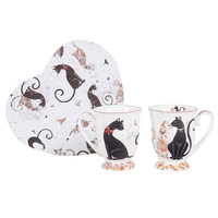 CAT COUPLE 2PC 280CC MUG SET HEART BOX