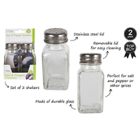 SALT AND PEPPER GLASS SHAKER S/STEEL 2PC