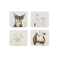 FARMYARD FACES ASS 4PK COASTER