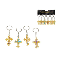 GOLD CROSS W COLOURED CRYSTAL 4ASST UN12