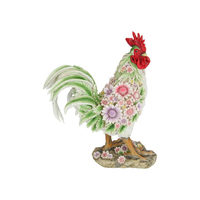 38CM STANDING ROOSTER W/FLORAL FINISH