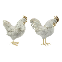 26CM HEN/ROOSTER W/GOLD AND WHITE FINISH 2ASST