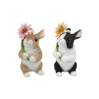 18CM STANDING RABBIT W/DAISY FLOWER 2ASST