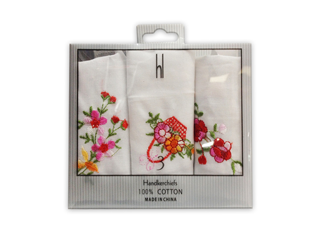 HANKY LADYS PACK 3 EMBROID