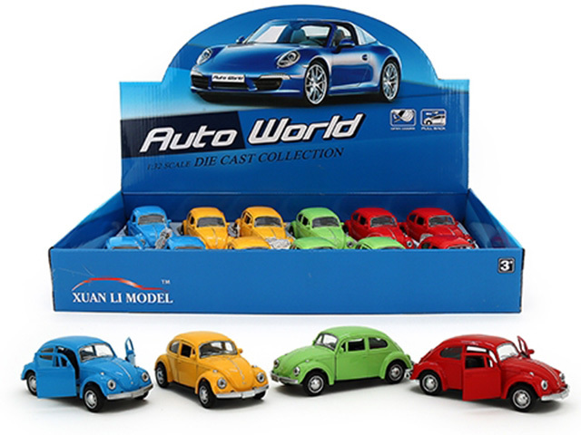 DIE CAST PULLBACK CLASSIC BEETLE 4ASST 12.5CM UN12