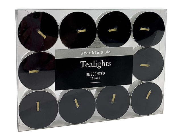 TEALIGHT 12PK UNSCENT BLACK