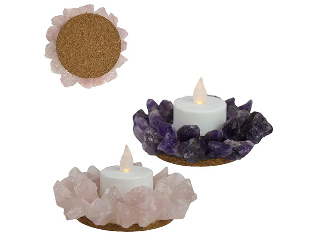 10CM AMETHYST AND ROSE QUARTZ T/LIGHT 2ASST QTY 4