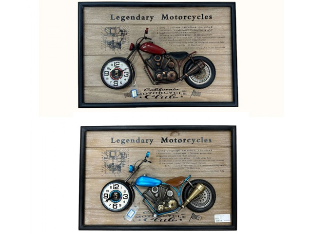 MOTORCYCLE CLOCK 2ASST 60X9X40CM