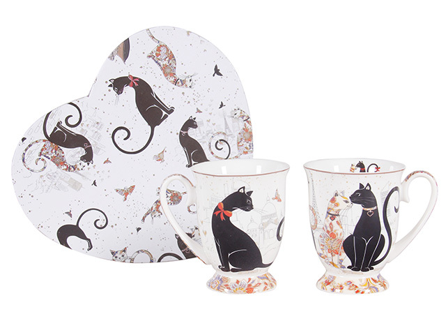 CAT COUPLE 2PC 280CC MUG SET HEART BOX