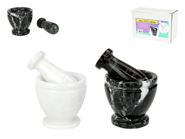 7.5CM MARBLE MORTAR AND PESTLE 2ASST