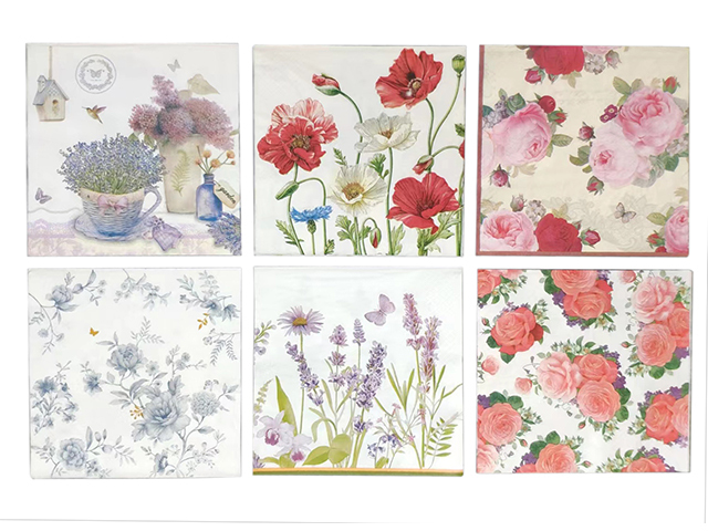 FLORAL NAPKINS 20PK 33X33CM 6ASST