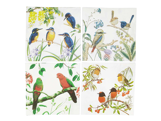 AUSTRALIAN BIRDS 20PK 33X33CM 4ASST