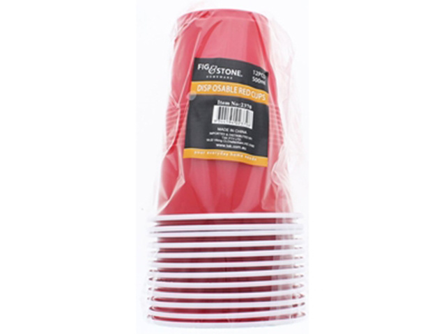 PLASTIC CUPS RED 500ML 12PK