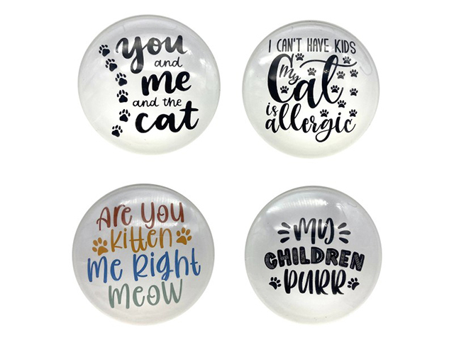 5CM ROUND GLASS CAT MAGNET 4ASST UN12