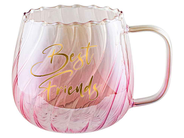 BEST FRIENDS PINK GLASS MUG 500ML