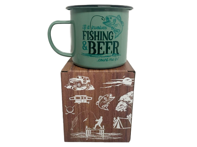 FISHING AND BEER ADVENTURE ENAMEL MUG SOLD QTY2