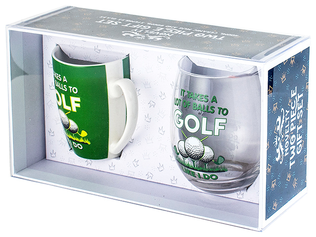 GOLF MUG AND STEMLESS GIFT SET