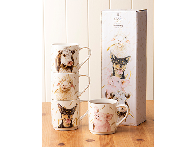 FARMYARD FACES STACKABLE 4PK MUG