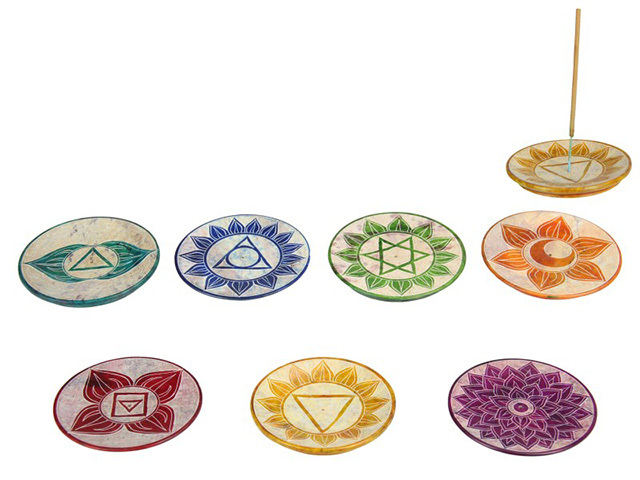 7 CHAKRA ROUND INCENSE HOLDER 8CM 7ASST