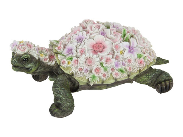 34CM LONG TURTLE W/FLORAL DECO FINISH