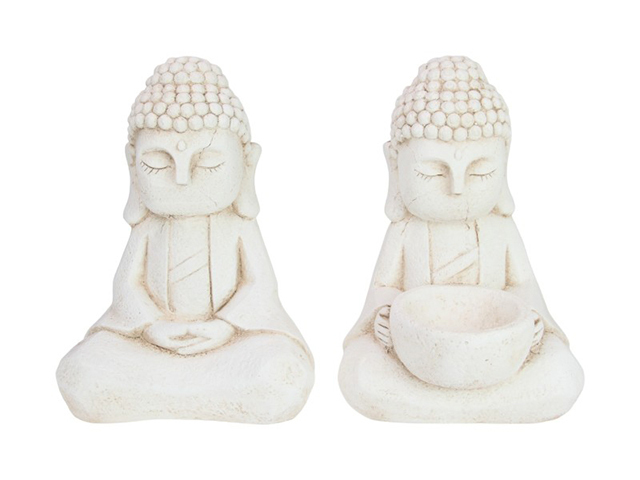 32CM SITTING CREAM BUDDHA 2ASST