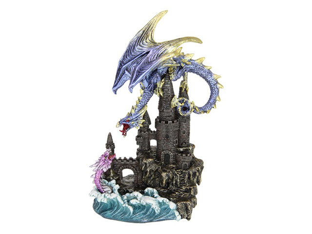 27CM DRAGON ON CASTLE W/WATER