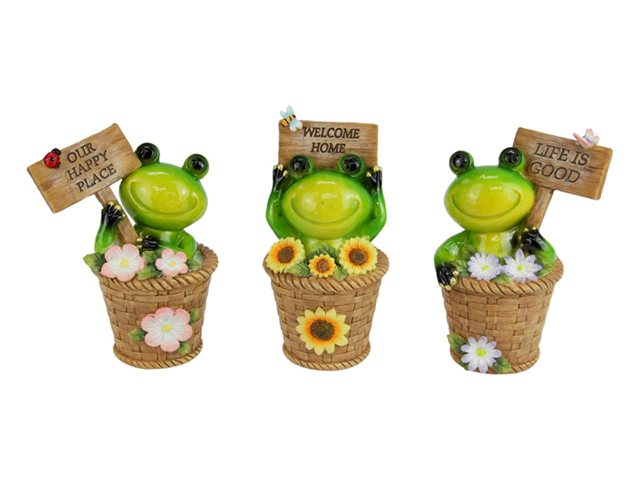 13CM INSPIRATIONAL FROG IN FLOWER BASKET QTY 3