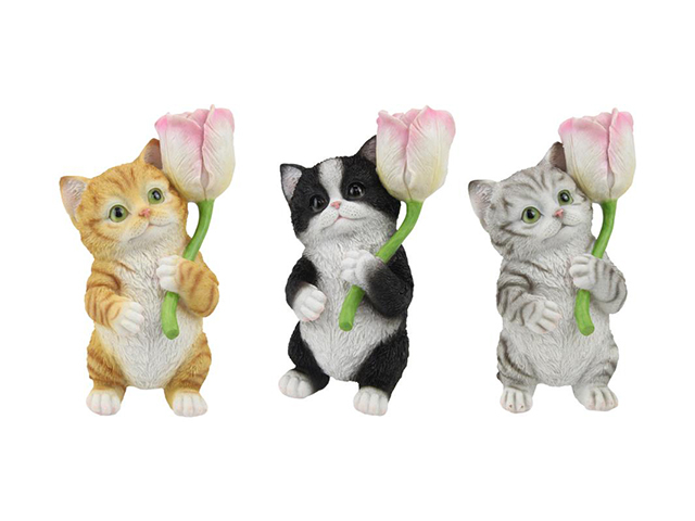 18CM STANDING CAT WITH ROSE 3ASST