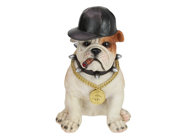 35CM GANGSTER SITTING BULLDOG W/GOLD CHAIN