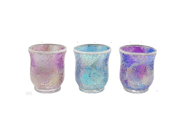 MOSAIC GLASS CANDLE HOLDER 3ASST