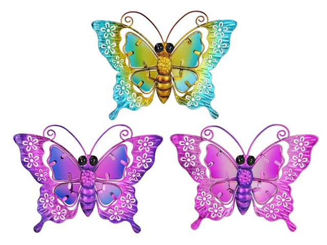 18CM MTL GLS BUTTERFLY WALL ART 3ASST QTY 6