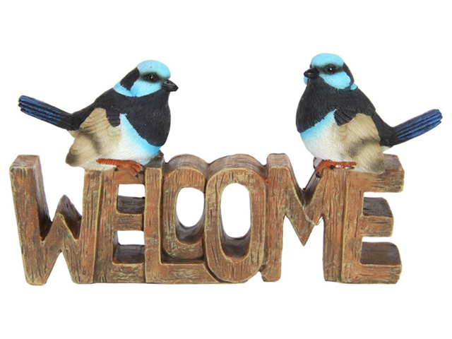 18CM BLUE WRENS ON WELCOME SIGN QTY 2