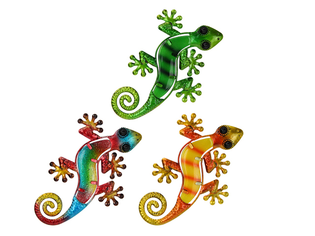 18CM METAL/GLASS LIZARD WALL ART 3ASST QTY 6