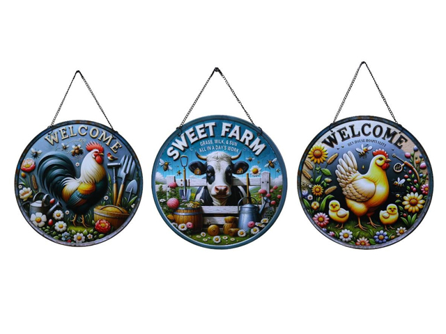 30CM METAL FARMYARD KITCHEN TIN SIGNS 3ASST