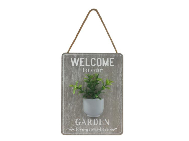 20CM GARDEN WELCOME HANGING PLAQUE QTY 4