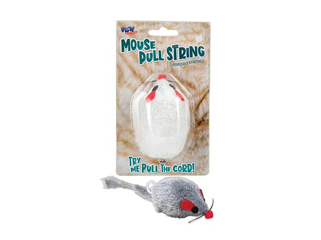 CAT TOY PULL STRING MOUSE 20CM 2ASST