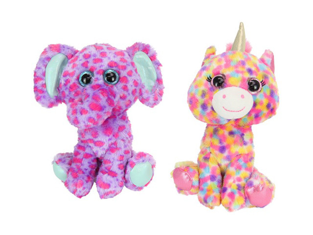 20CM PLUSH GLITTER ELEPHANT AND UNICORN 2ASST SOLD IN QTY6