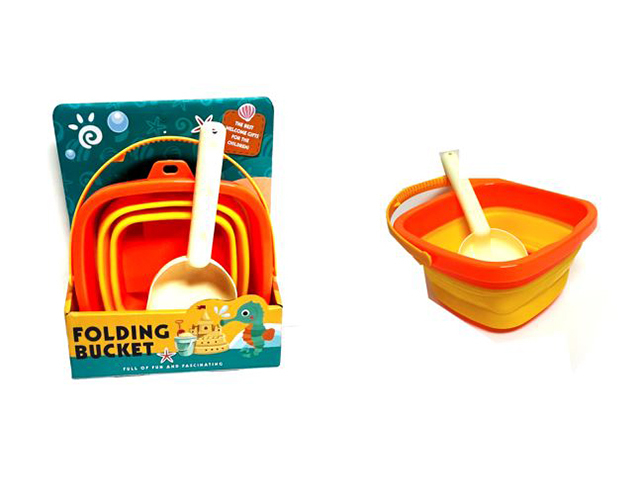 FOLDING SILICONE BEACH BUCKET WITH SPADE