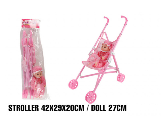 DOLL STROLLER 42X29X20CM WITH DOLL 27CM