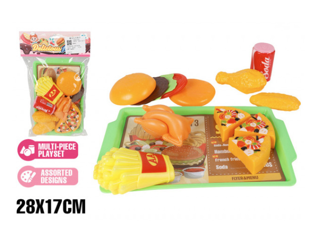 TAKEAWAY FOOD PLAY SET W/TRAY 15PC 28X17CM 2ASST