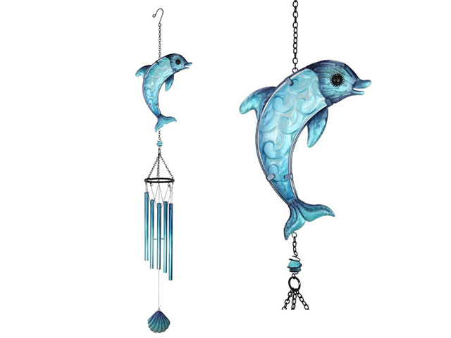 100CM BLUE GLASS DOLPHIN WINDCHIME