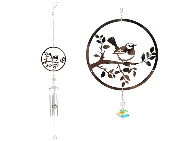 78CM SILVER WREN CHIME W/COLOURED CRYSTAL QTY 2