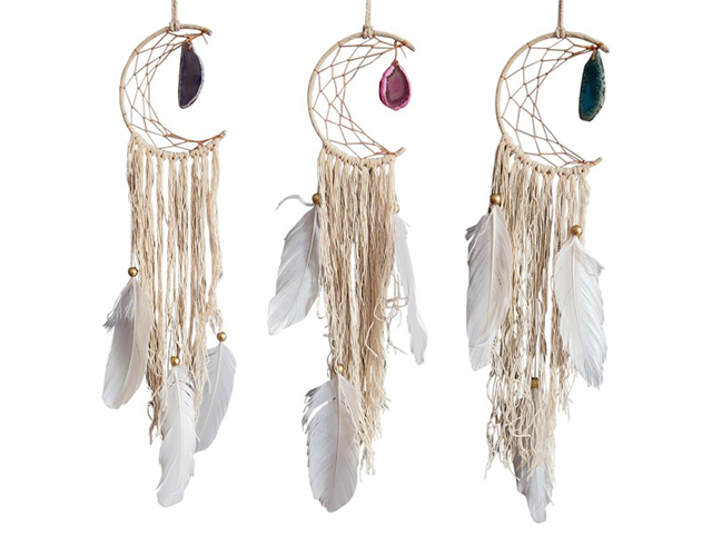 11CM HALFMOON DREAM CATCHER W/GEM 3ASST QTY 6