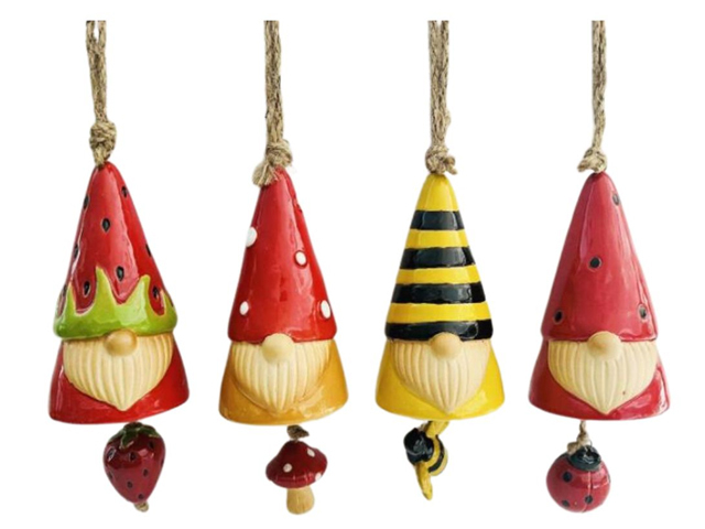 PORCELAIN GNOME WIND CHIME 8.9X8.7X13.5CM 4ASST