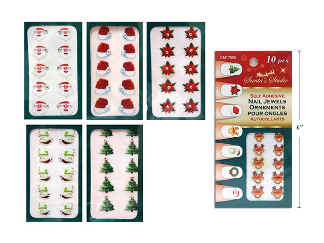 XMAS NAIL STICKERS PK10 ASST SOLD QTY24