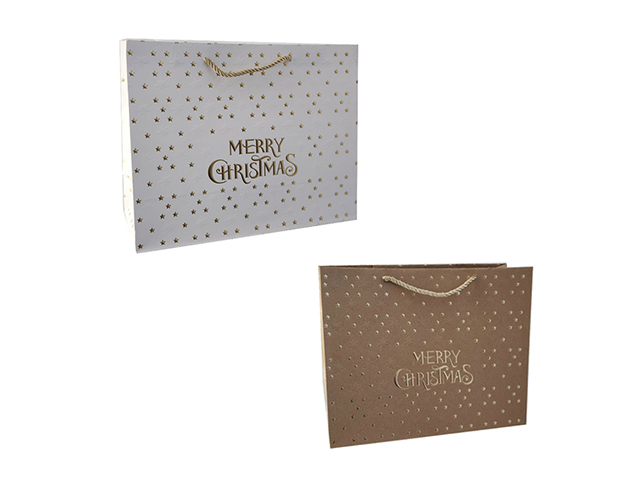 XMAS GIFT BAG GOLD STARS AND MERRY CHRISTMAS SOLD QTY12