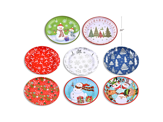 XMAS SERVING TRAY TIN 25CM 4ASST